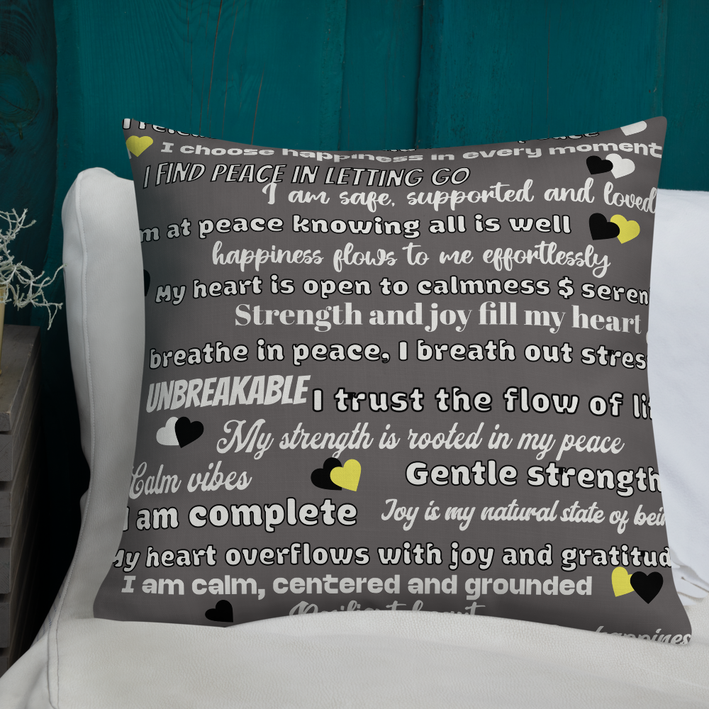 “Peace Within” Grey Affirmation Pillow – Calm, Strength & Joy in Every Breath