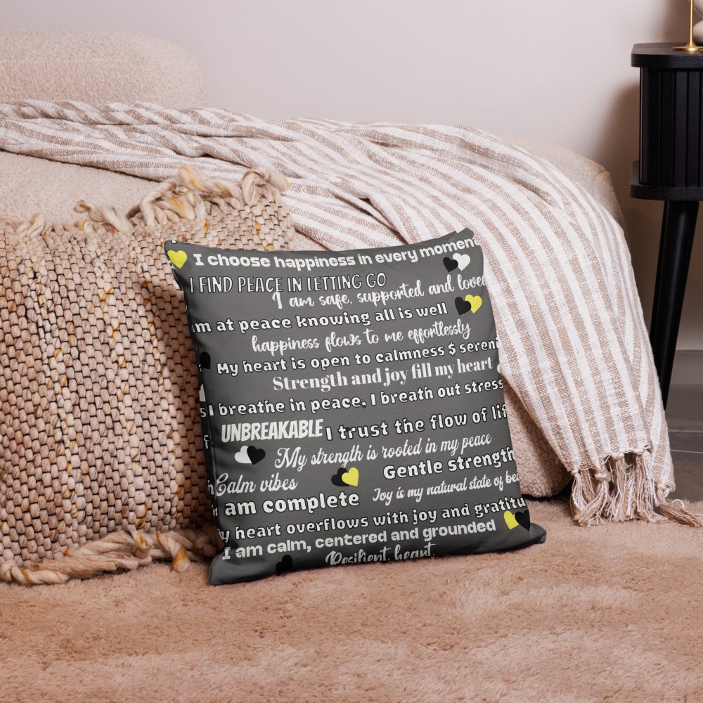 “Peace Within” Grey Affirmation Pillow – Calm, Strength & Joy in Every Breath