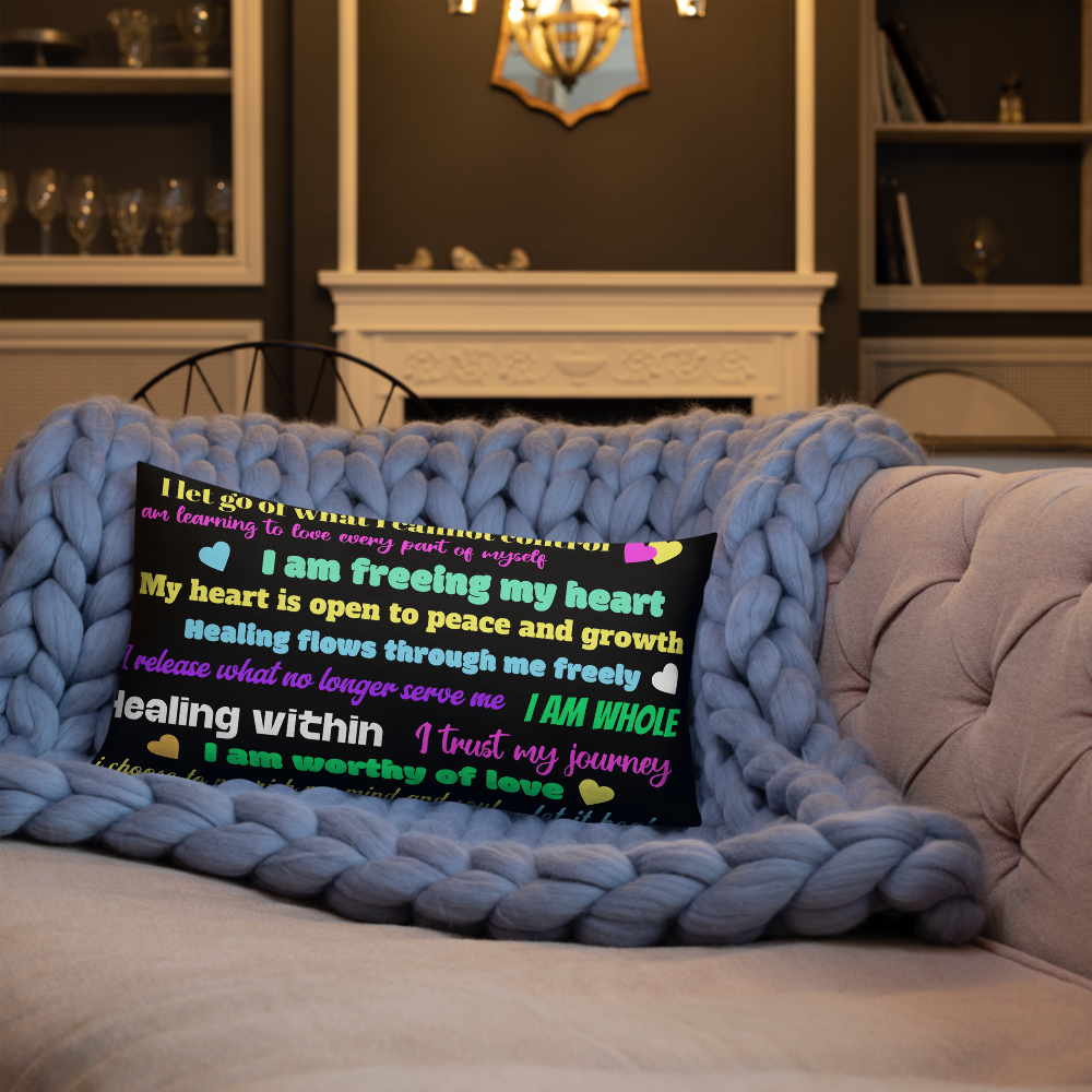 “Healing Within” Rainbow Affirmation Premium Pillow – Self-Love, Growth & Energy Balance