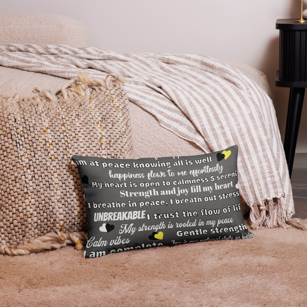 “Peace Within” Grey Affirmation Pillow – Calm, Strength & Joy in Every Breath
