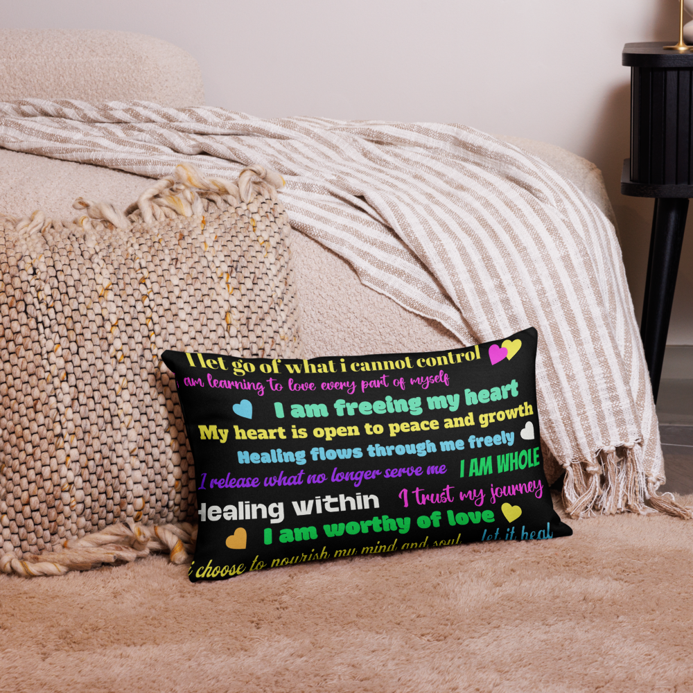 “Healing Within” Rainbow Affirmation Premium Pillow – Self-Love, Growth & Energy Balance