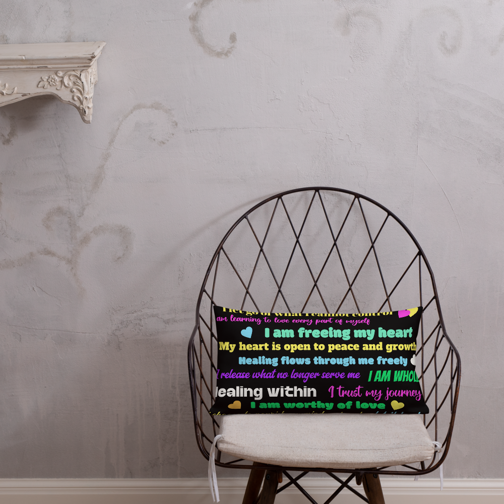“Healing Within” Rainbow Affirmation Premium Pillow – Self-Love, Growth & Energy Balance
