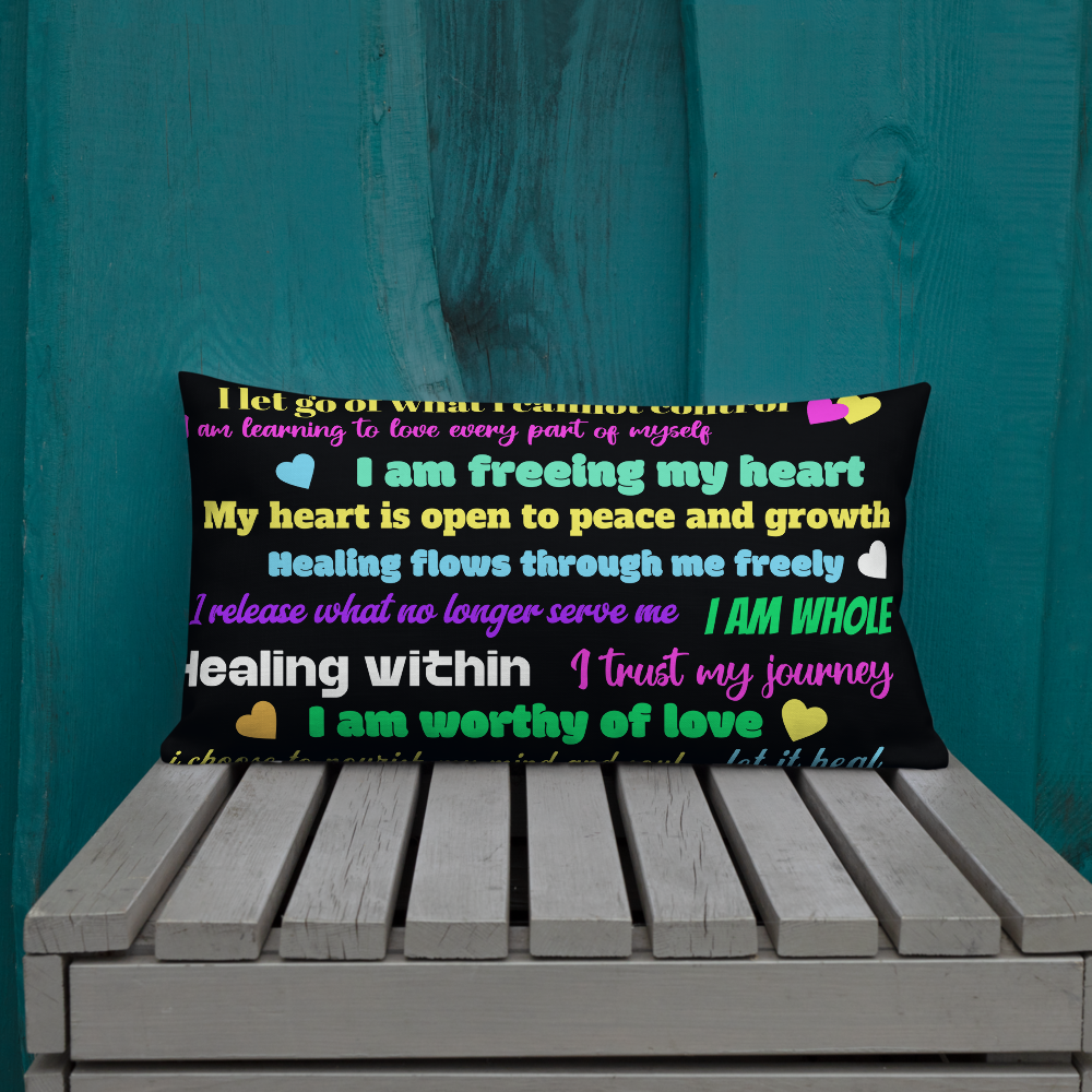 “Healing Within” Rainbow Affirmation Premium Pillow – Self-Love, Growth & Energy Balance
