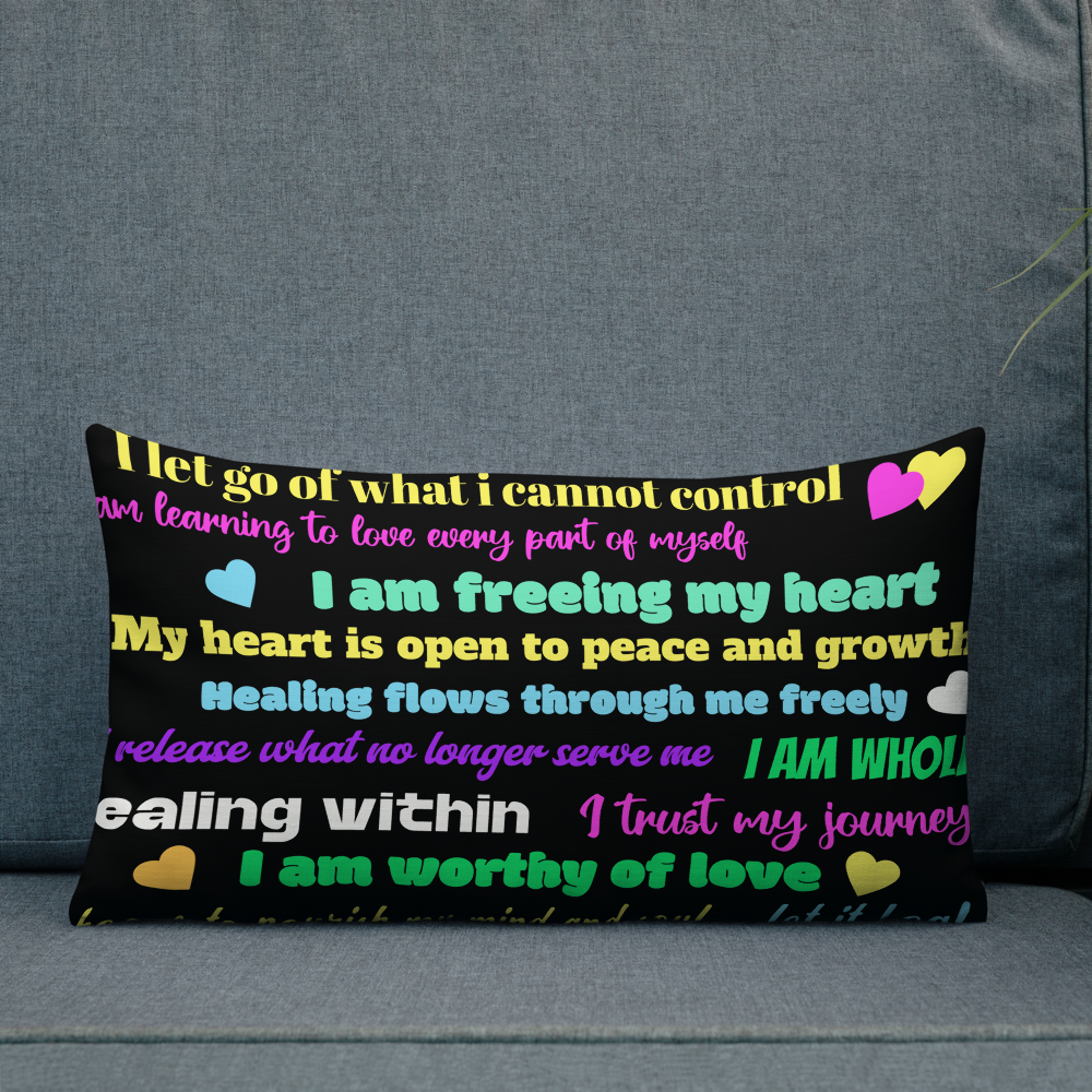 “Healing Within” Rainbow Affirmation Premium Pillow – Self-Love, Growth & Energy Balance