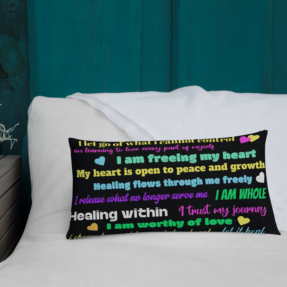 “Healing Within” Rainbow Affirmation Premium Pillow – Self-Love, Growth & Energy Balance