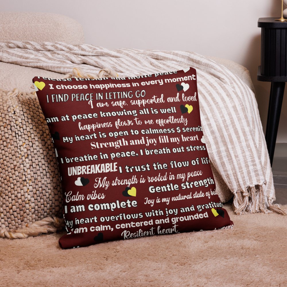 “Peace Within” Maroon Affirmation Premium Pillow – Calm, Strength & Joy in Every Breath