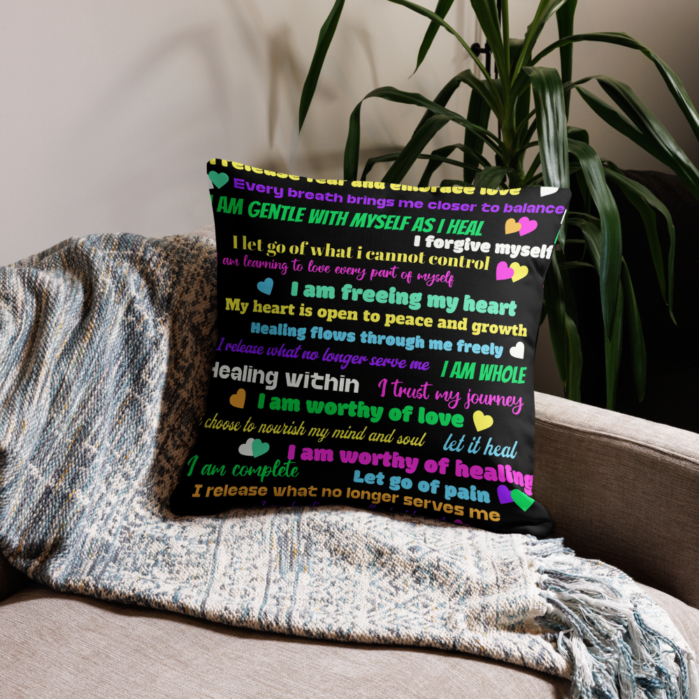 “Healing Within” Rainbow Affirmation Premium Pillow – Self-Love, Growth & Energy Balance