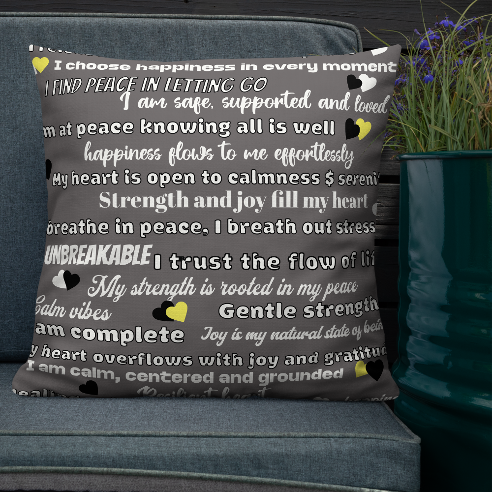 “Peace Within” Grey Affirmation Pillow – Calm, Strength & Joy in Every Breath